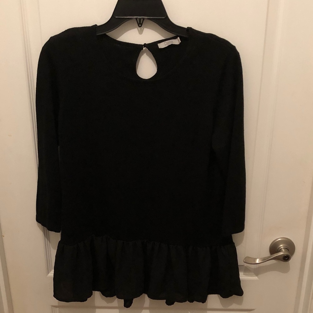 Dalia Black Sweater Ruffle Hem Blouse